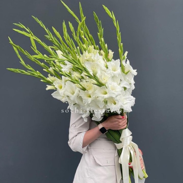 19 белых гладиолусов под ленту в Ангарске