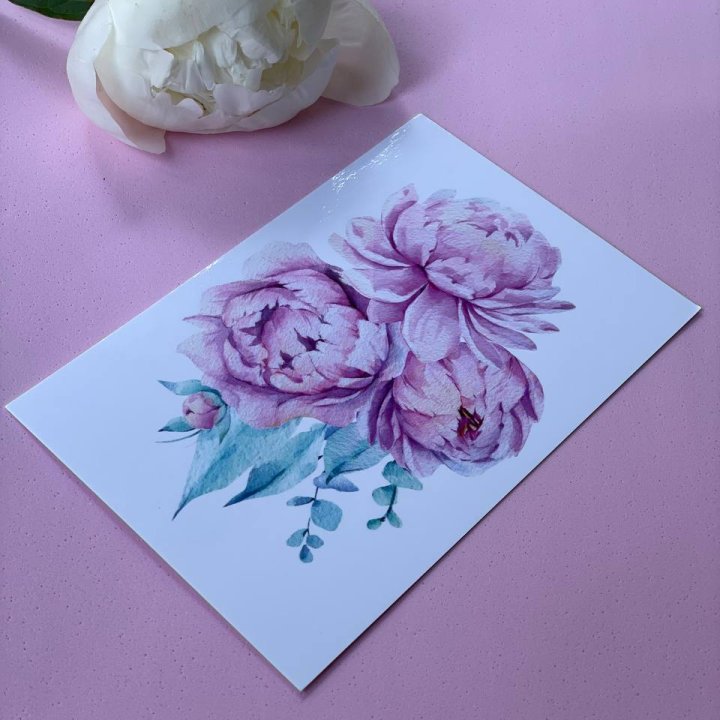 Открытка к букету "Пионы" в Ангарске