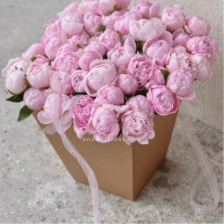 49 пионов в крафт коробке в Ангарске