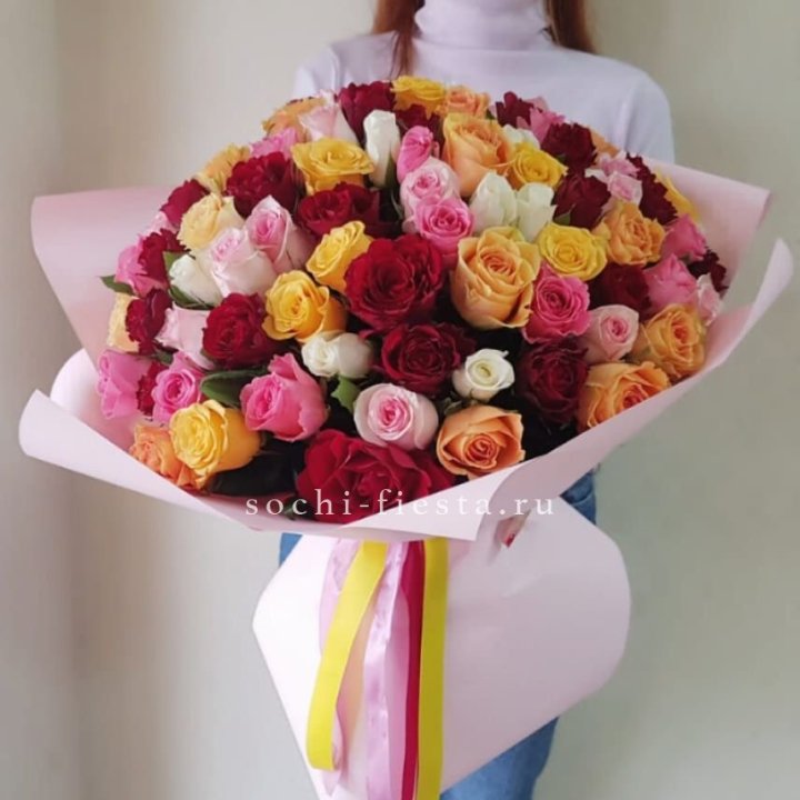 101 роза Кенийский микс "Нежность" в Ангарске