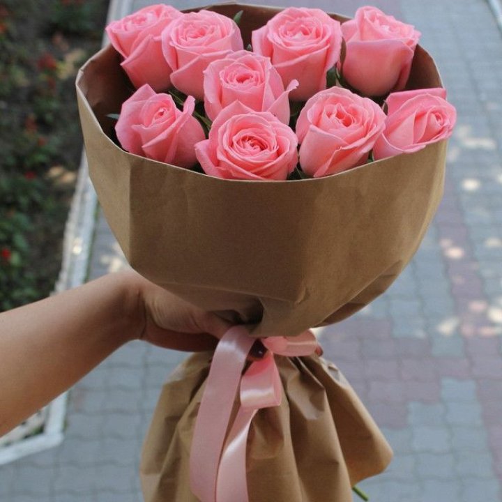 9 розовых роз в Ангарске